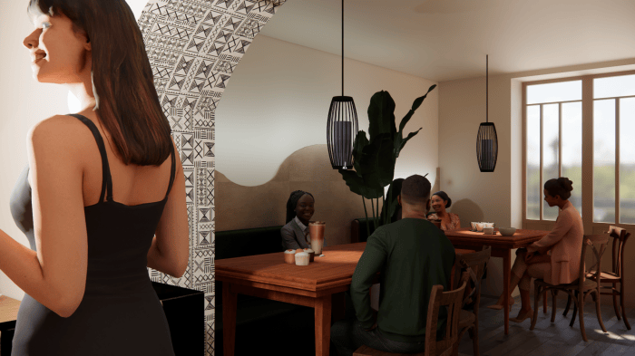 Salon de thé à Maclas aménagé par Atelier Eva, rendu 3D