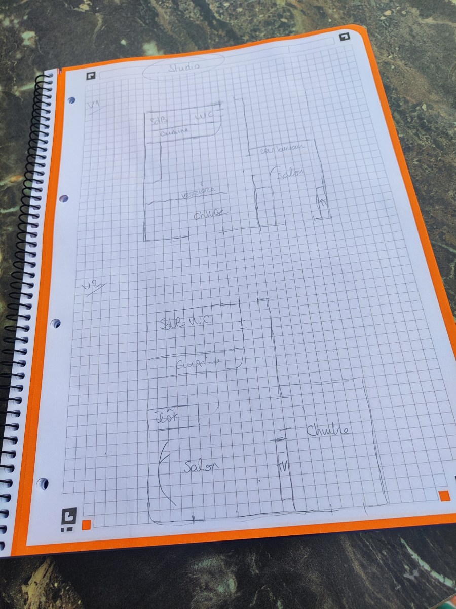 Croquis d'aménagement dessiné à la main par Atelier Eva